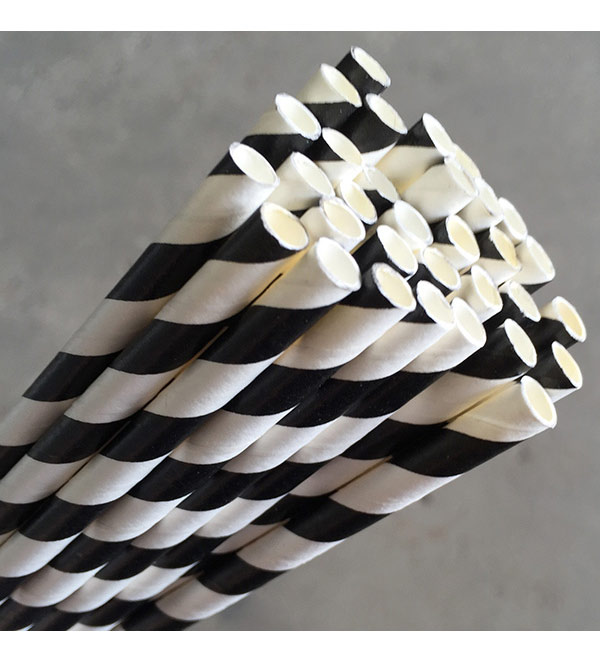 Regular Paper Straw -Black/White Pkt 250 