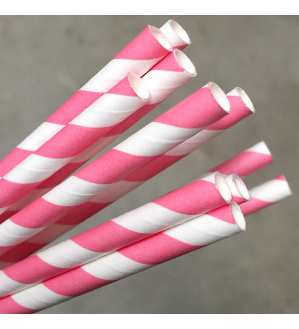 Regular Paper Straw -Pink/White Pkt 250 