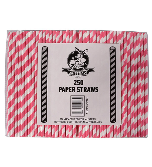Regular Paper Straw -Pink/White Pkt 250 